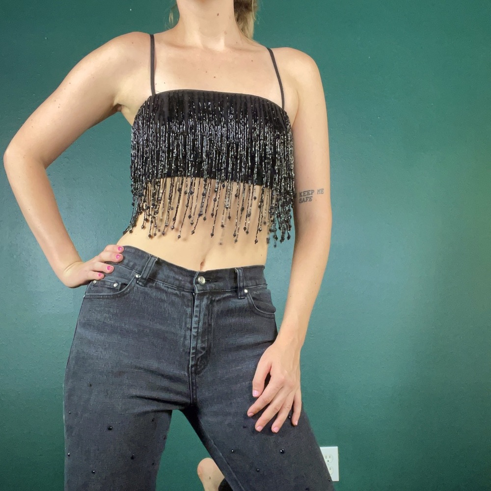 Black embellished cami